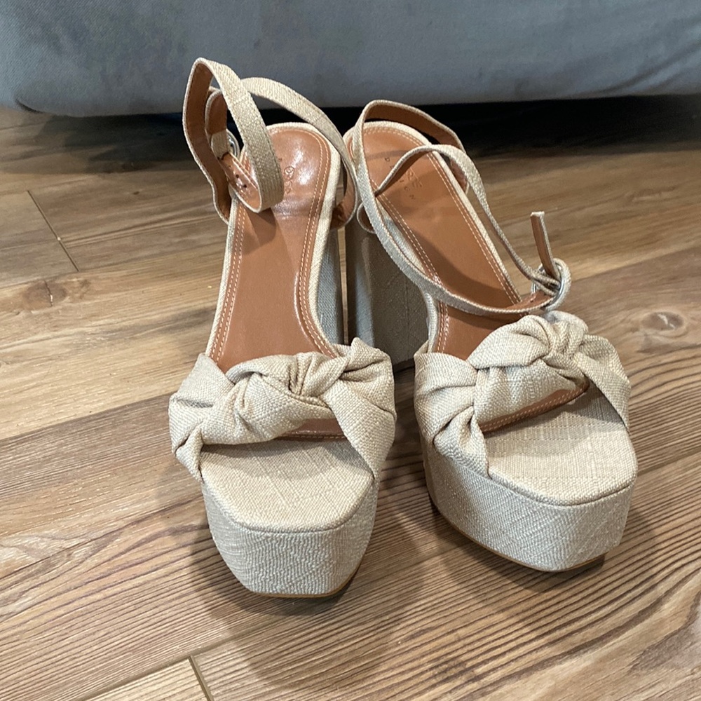 ASOS Beige Knotted Platform Wedge Heels